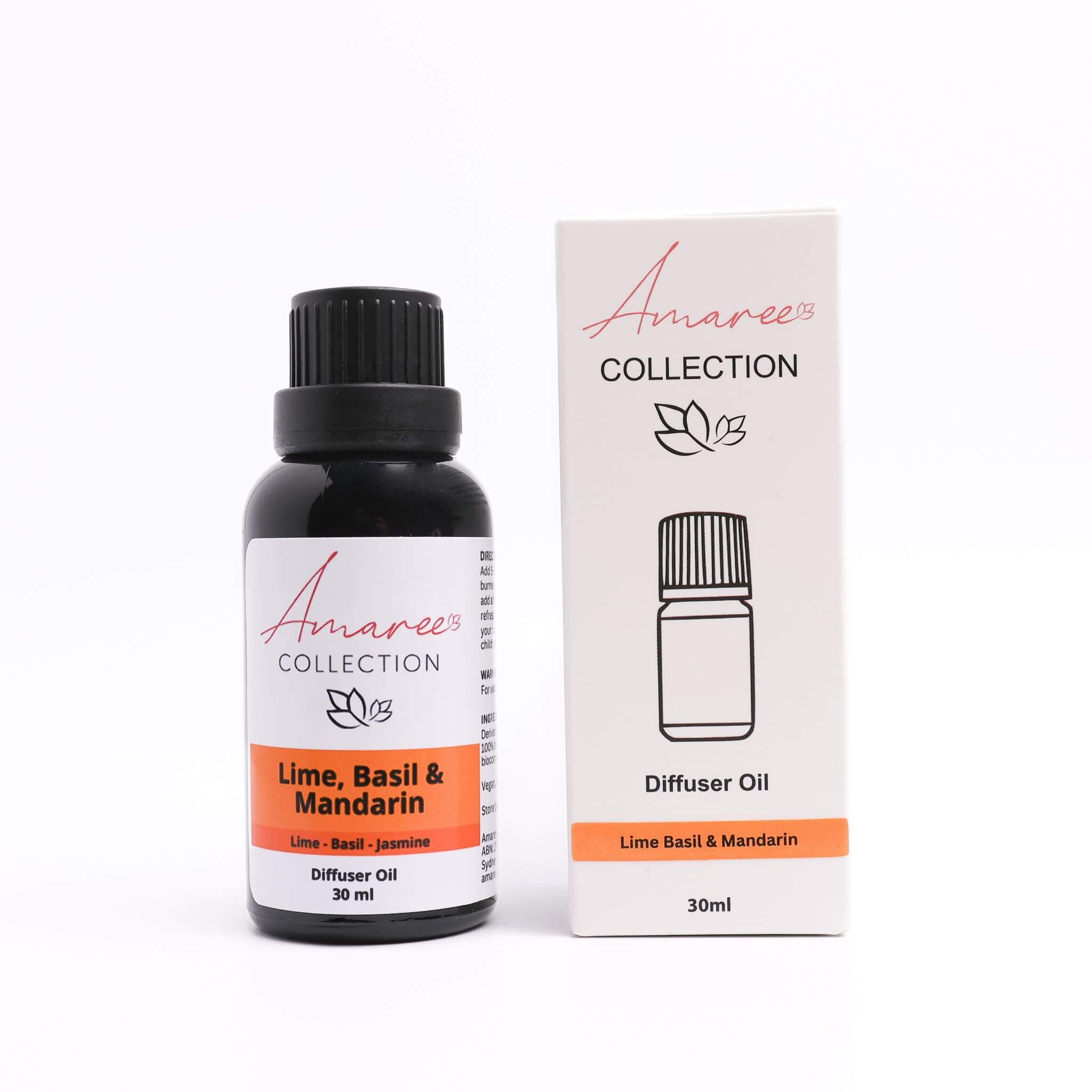 Lime Basil & Mandarin Diffuser Oil bottle and packaging with fragrant essential oil blend.