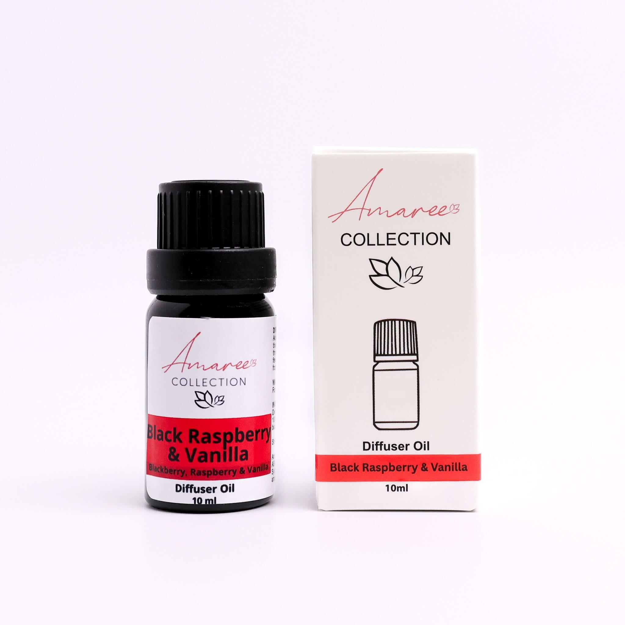 Black Raspberry & Vanilla Diffuser Oil bottle and packaging showcasing sweet and smooth aroma.
