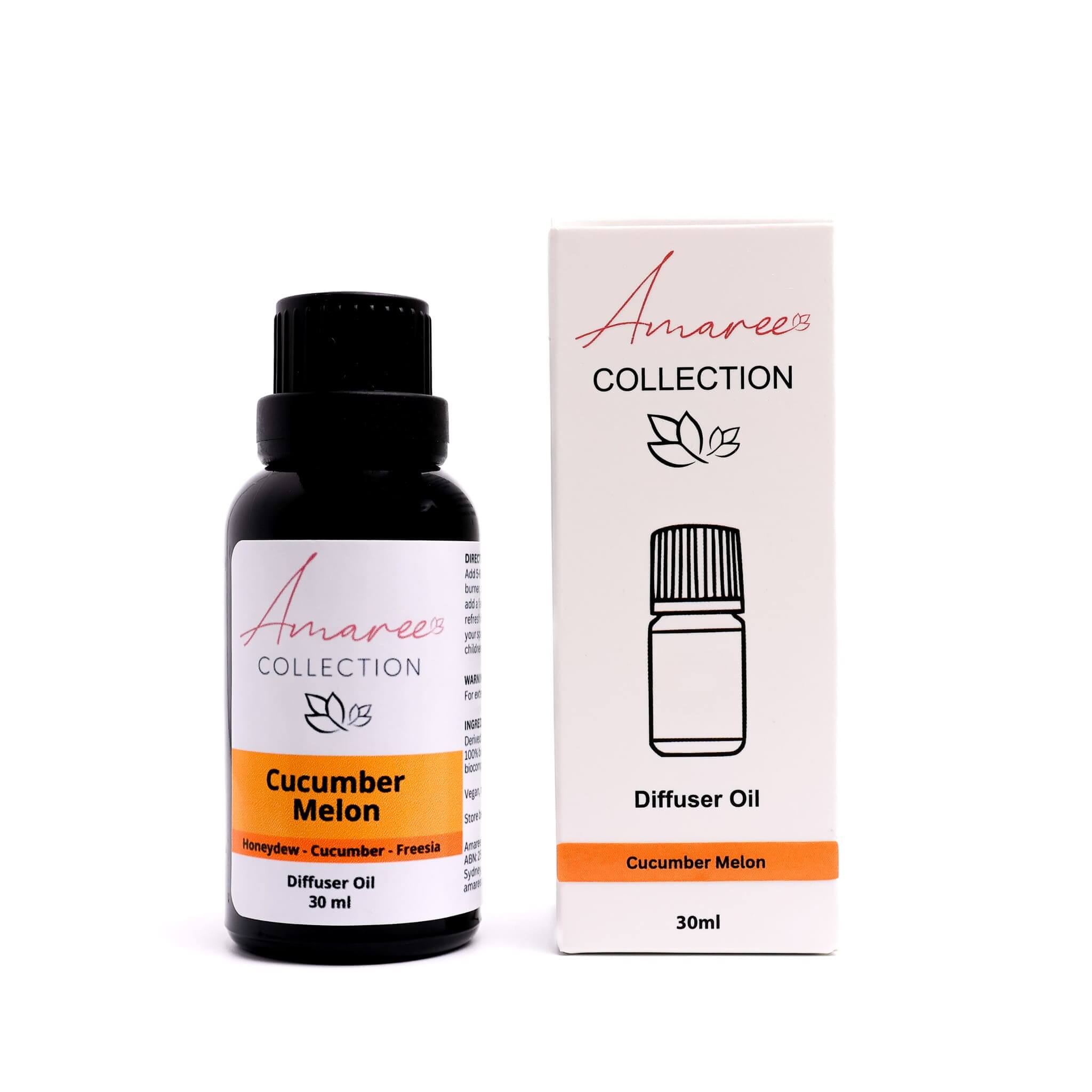 Cucumber Melon Diffuser Oil bottle and packaging showcasing clean and refreshing scent blend.