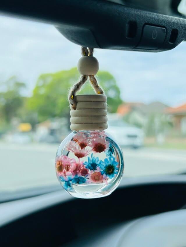 Must-Have: The Ultimate Car Accessory Every Driver Needs hanging floral glass car diffuser on rearview mirror