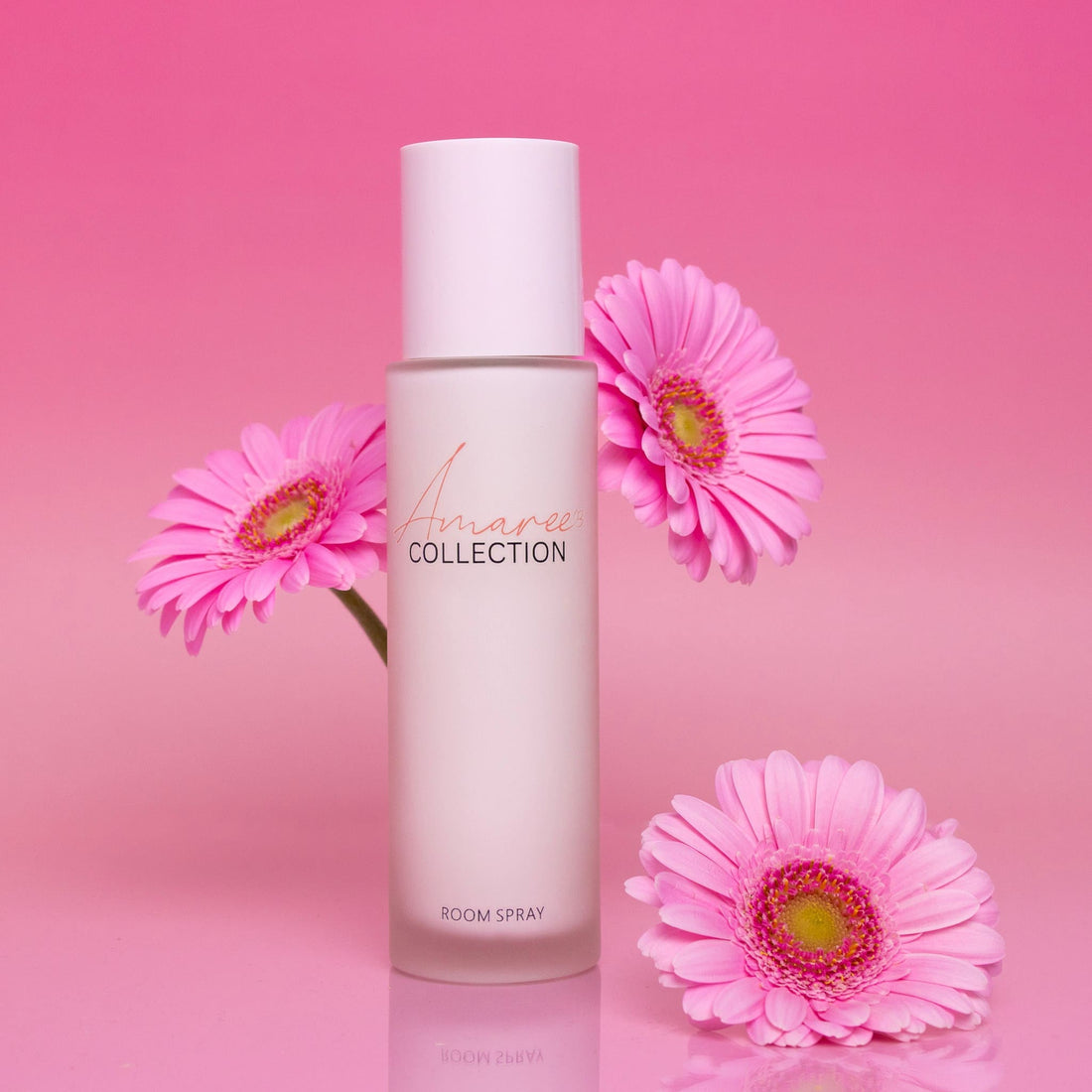 Lychee Peony Room Spray 100ml soft floral feminine home fragrance bottle with pink flowers on pastel background