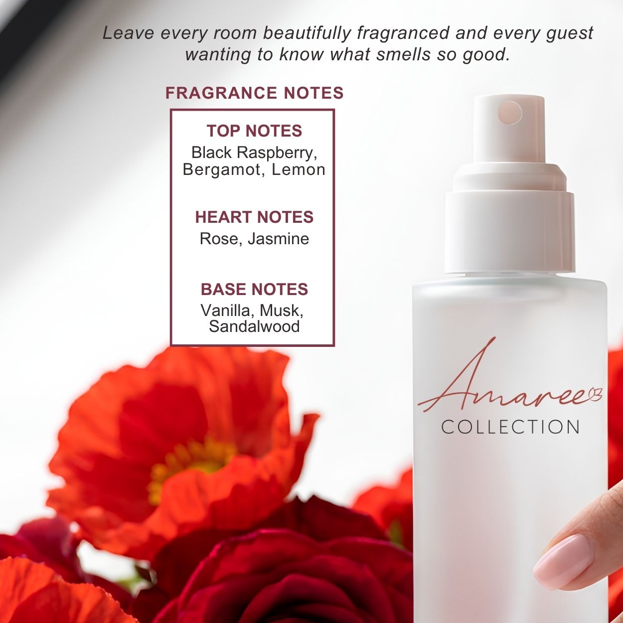 A hand holds a frosted white spray bottle labeled &