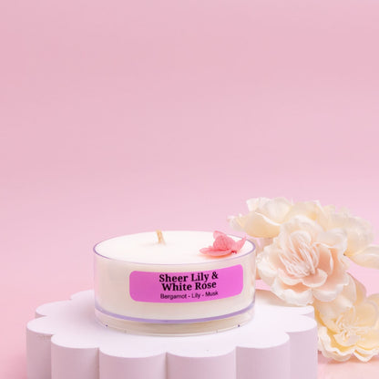 Sheer Lily &amp; White Rose Tealight Candle